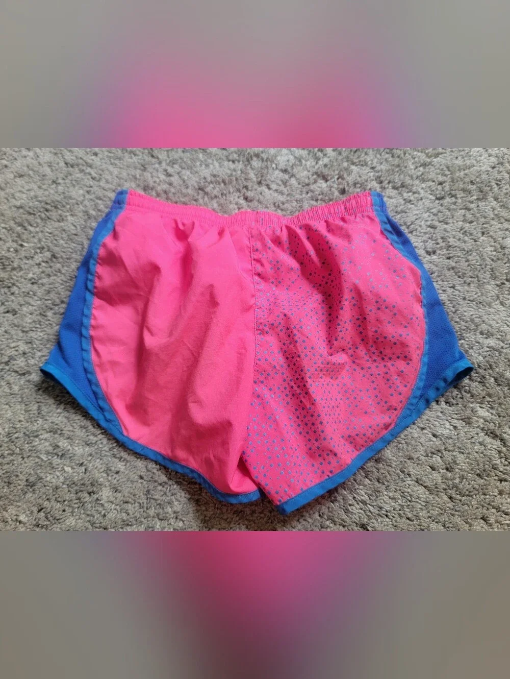 Nike Kids Pink Athletic Shorts with Blue Trim Size Medium